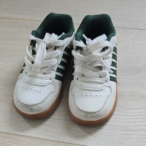 Kids White and Dark Green Casual Sneakers